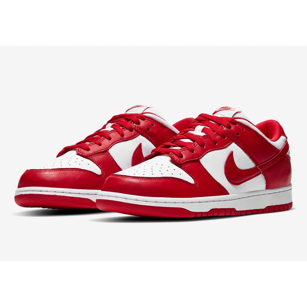 white and red nike dunk low